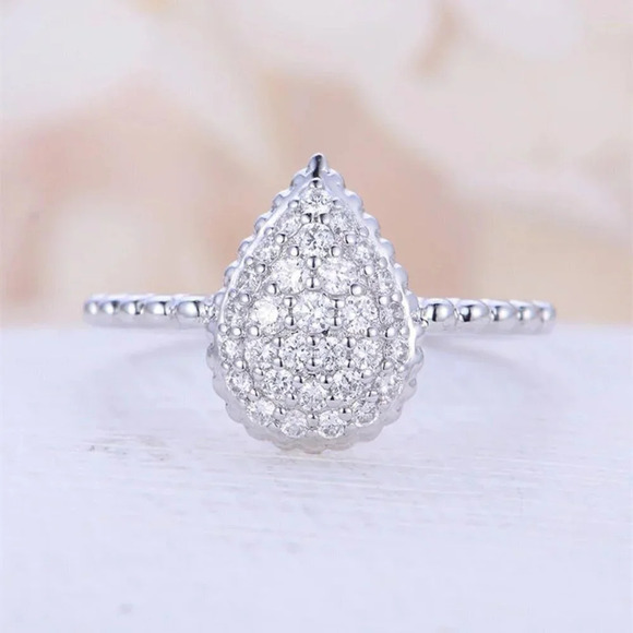 💍 Big Pear Gemstone Zircon Elegant Water Drop Silver Rings for Women, EVGG1355 - Picture 7 of 7